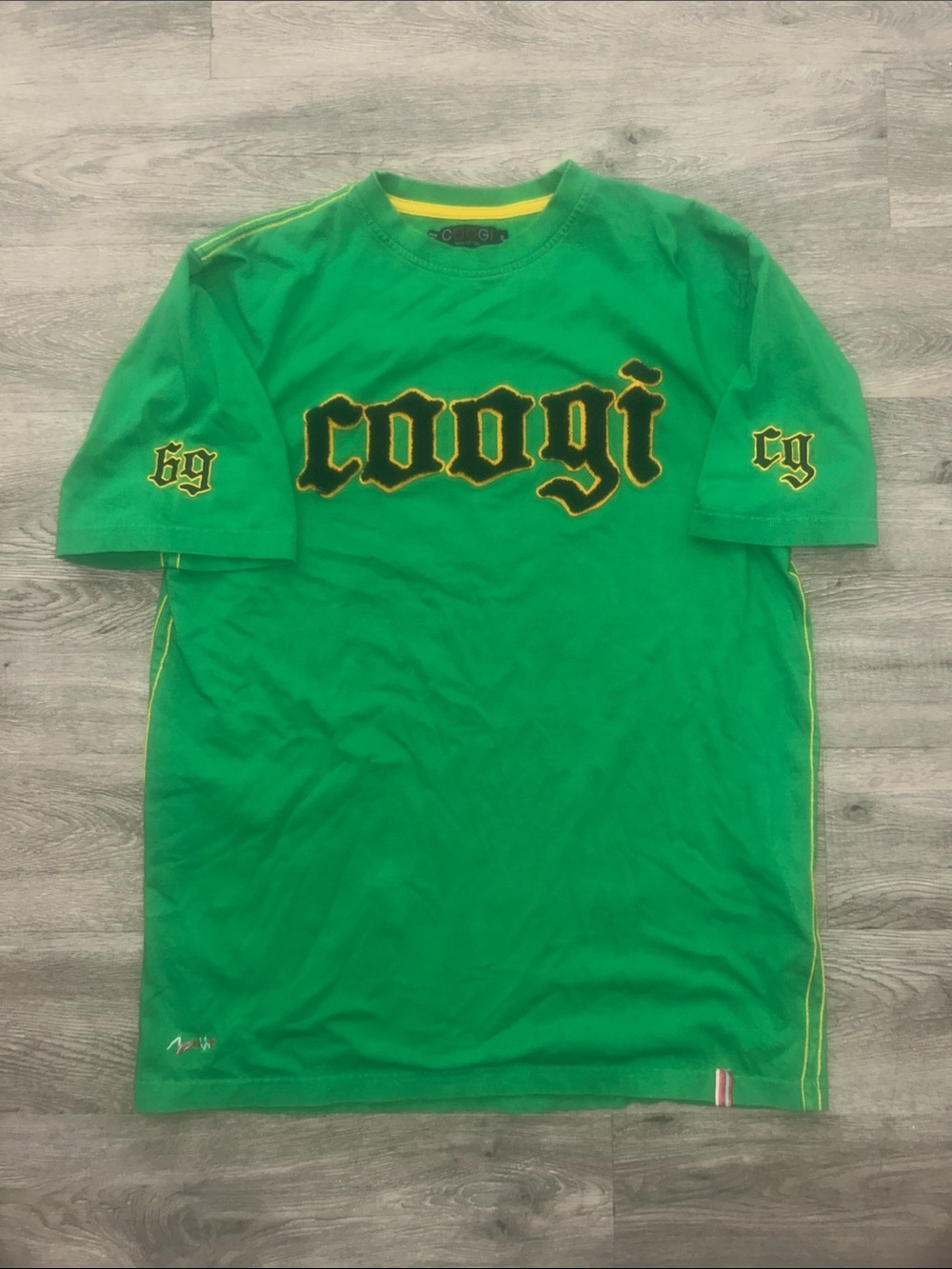 COOGI Green Short Sleeve Logo Tee with Yellow Accents